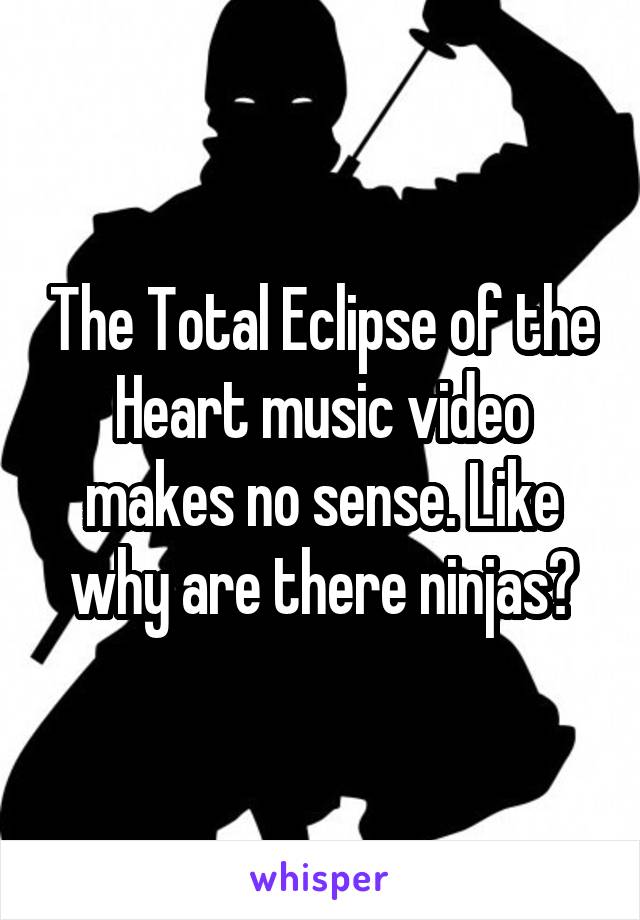 The Total Eclipse of the Heart music video makes no sense. Like why are there ninjas?