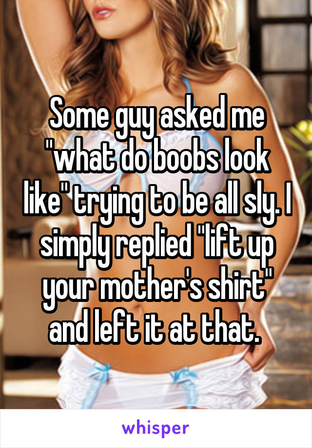 Some guy asked me "what do boobs look like" trying to be all sly. I simply replied "lift up your mother's shirt" and left it at that. 