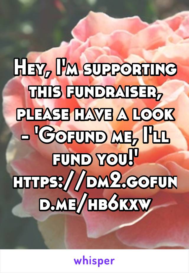 Hey, I'm supporting this fundraiser, please have a look - 'Gofund me, I'll fund you!' https://dm2.gofund.me/hb6kxw