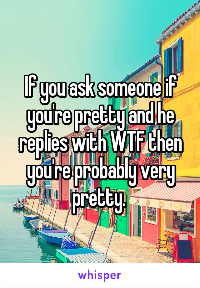 If you ask someone if you're pretty and he replies with WTF then you're probably very pretty. 