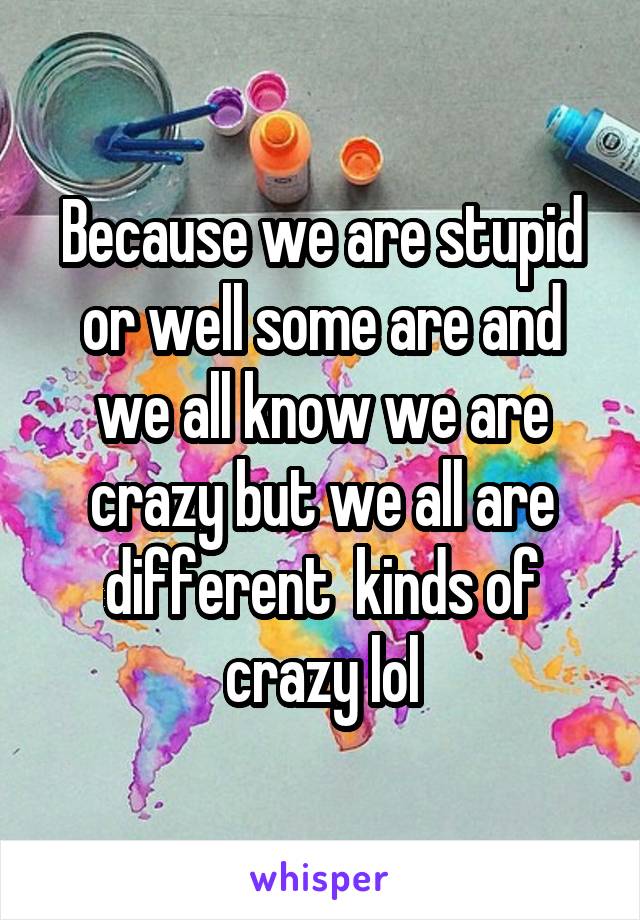 Because we are stupid or well some are and we all know we are crazy but we all are different  kinds of crazy lol
