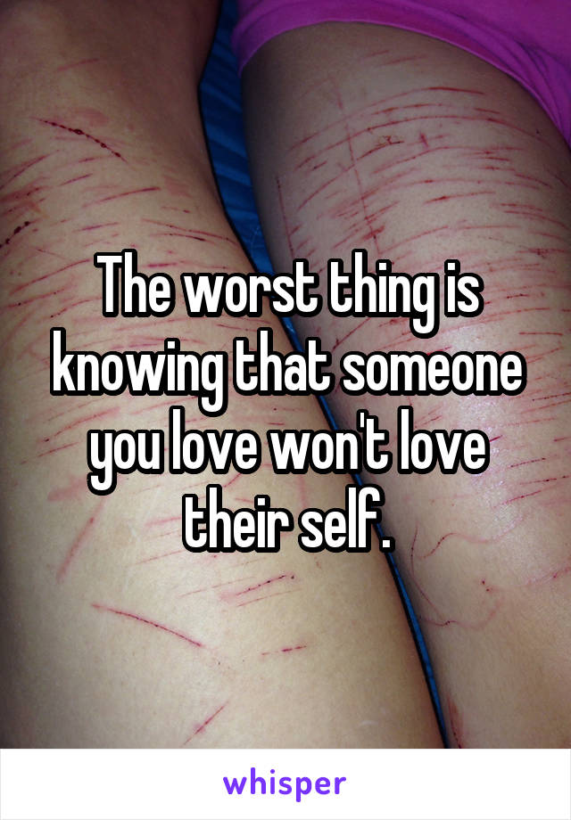 The worst thing is knowing that someone you love won't love their self.