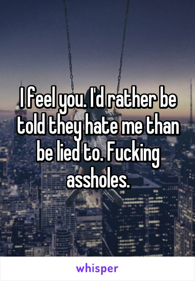 I feel you. I'd rather be told they hate me than be lied to. Fucking assholes.