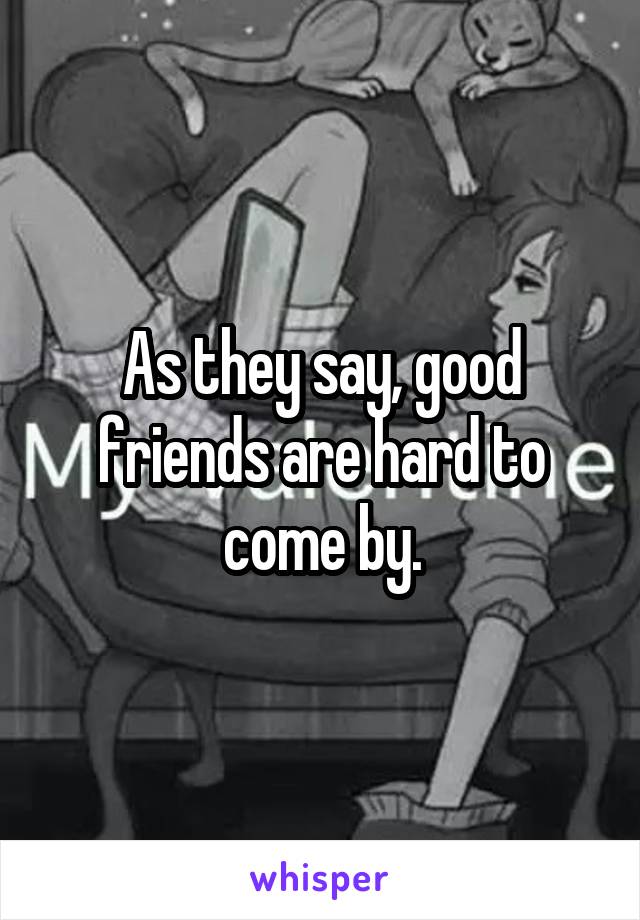 As they say, good friends are hard to come by.