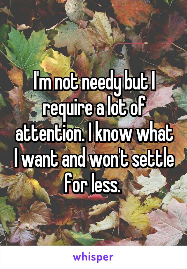 I'm not needy but I require a lot of attention. I know what I want and won't settle for less. 