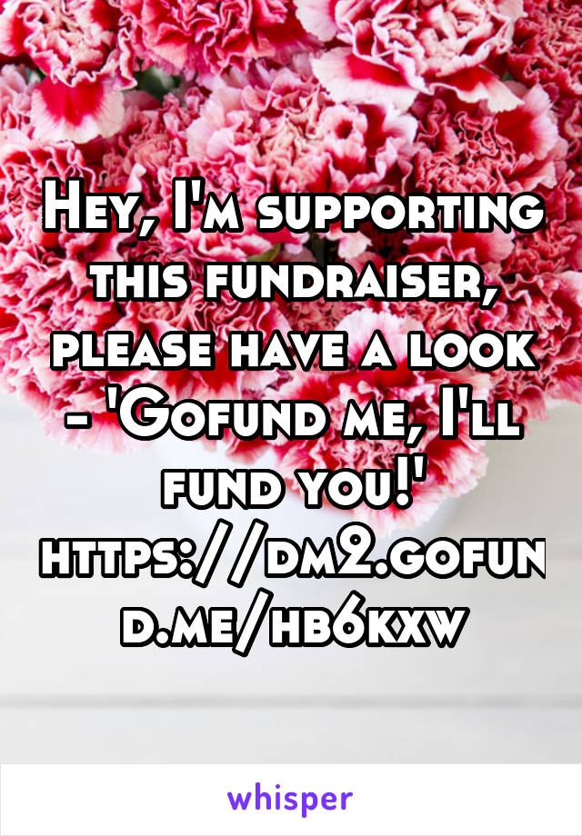 Hey, I'm supporting this fundraiser, please have a look - 'Gofund me, I'll fund you!' https://dm2.gofund.me/hb6kxw
