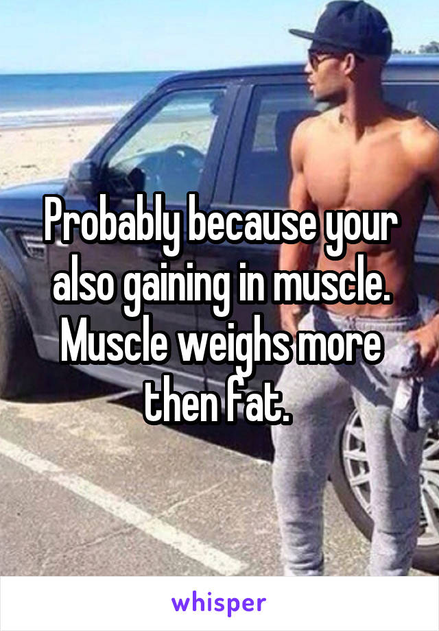 Probably because your also gaining in muscle. Muscle weighs more then fat. 