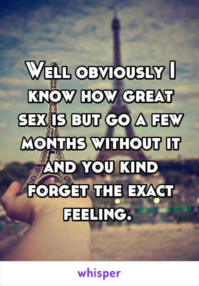 Well obviously I know how great sex is but go a few months without it and you kind forget the exact feeling. 