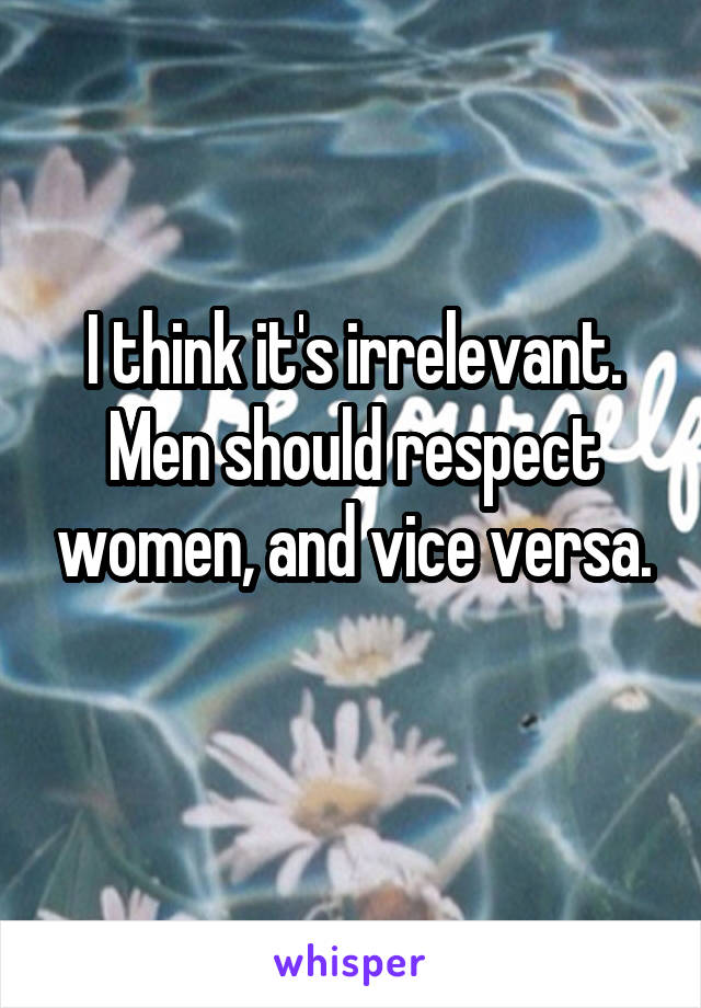 I think it's irrelevant.
Men should respect women, and vice versa.
