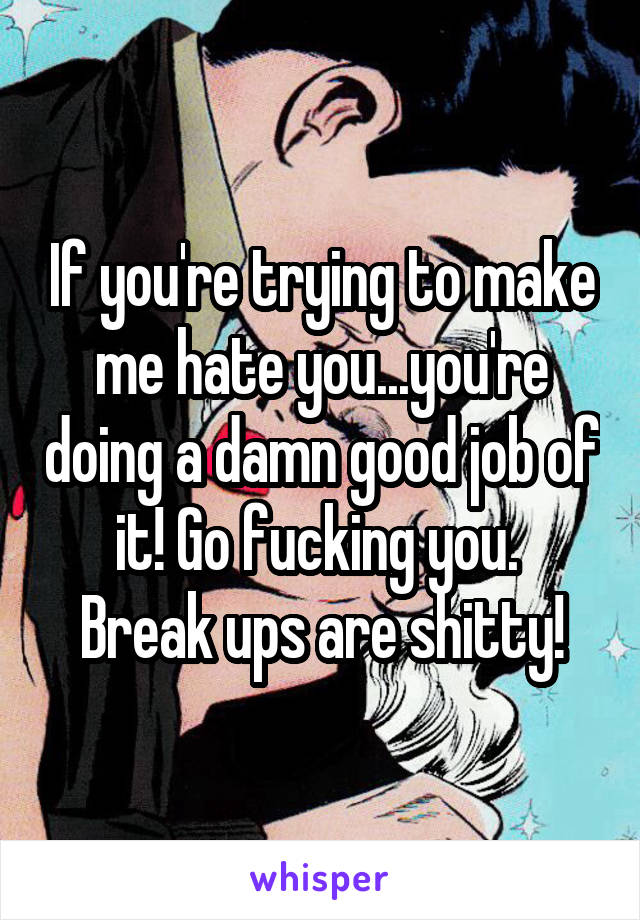 If you're trying to make me hate you...you're doing a damn good job of it! Go fucking you. 
Break ups are shitty!