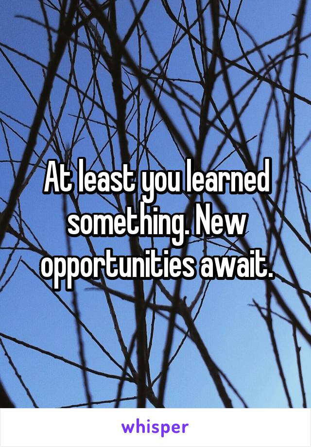 At least you learned something. New opportunities await.
