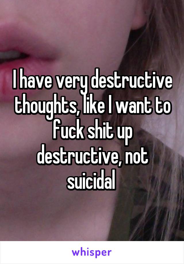 I have very destructive thoughts, like I want to fuck shit up destructive, not suicidal 