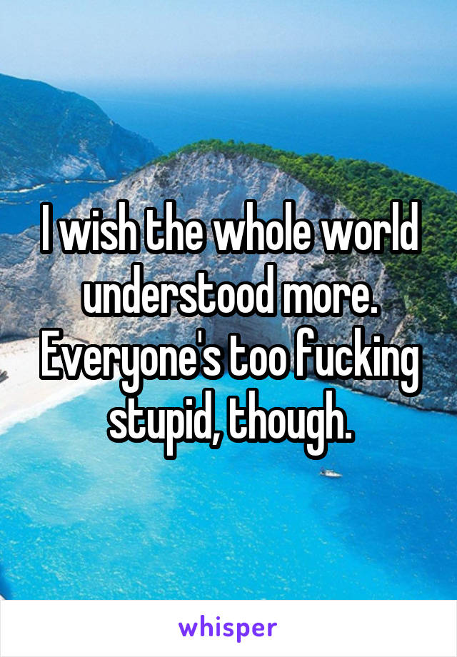 I wish the whole world understood more. Everyone's too fucking stupid, though.