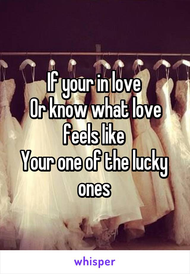 If your in love 
Or know what love feels like 
Your one of the lucky  ones 