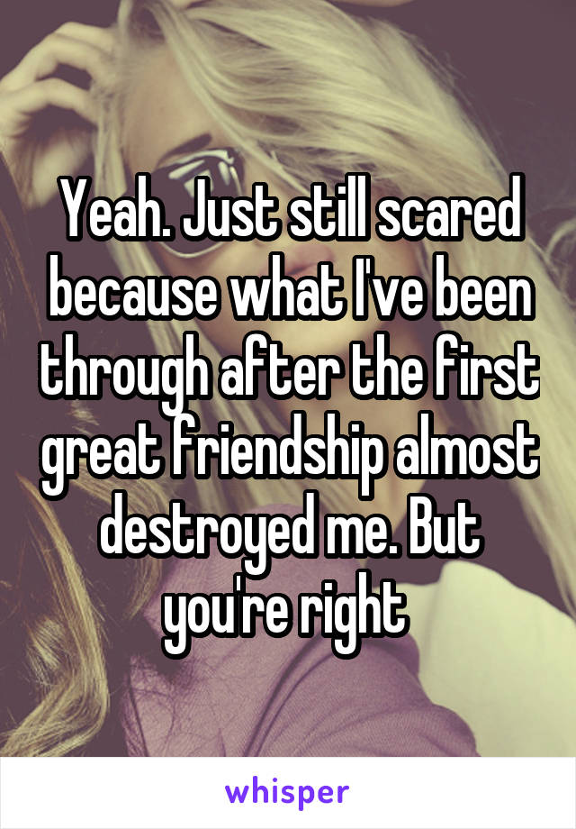Yeah. Just still scared because what I've been through after the first great friendship almost destroyed me. But you're right 