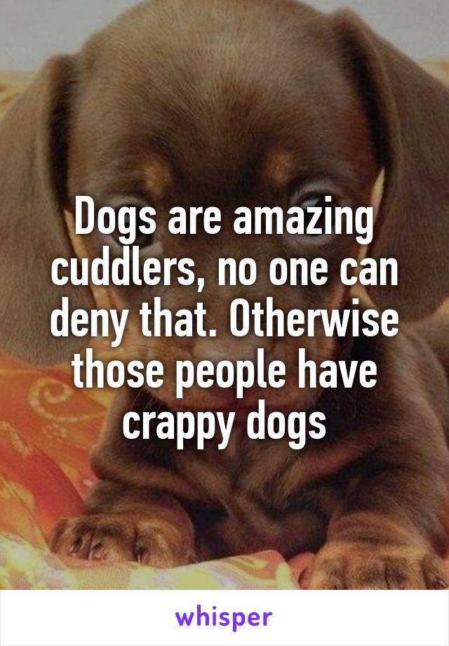 Dogs are amazing cuddlers, no one can deny that. Otherwise those people have crappy dogs