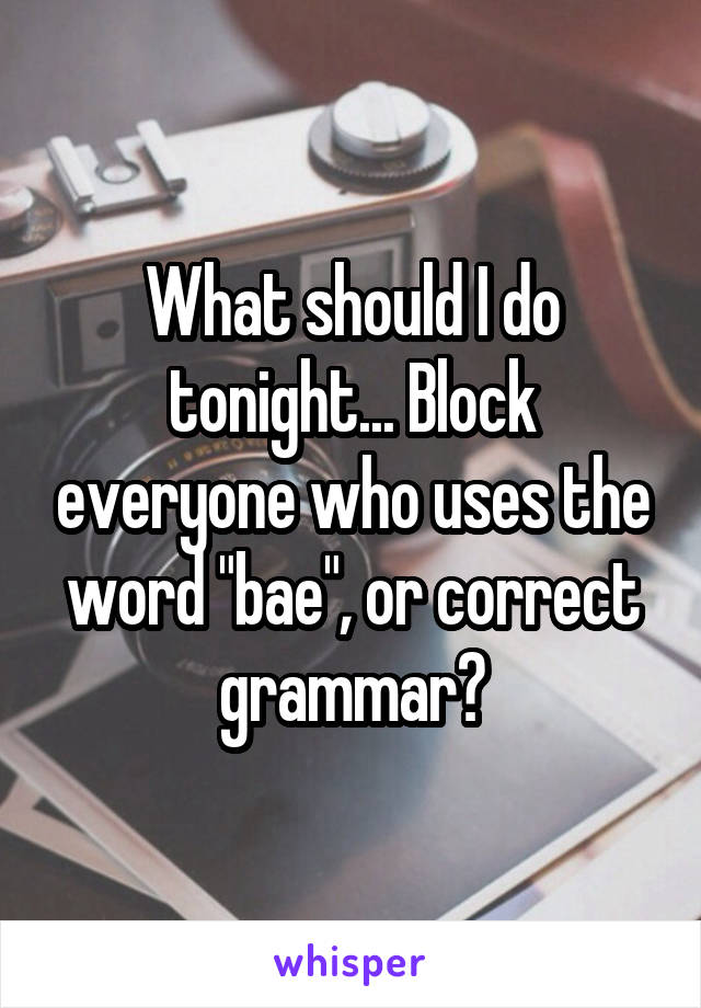 What should I do tonight... Block everyone who uses the word "bae", or correct grammar?