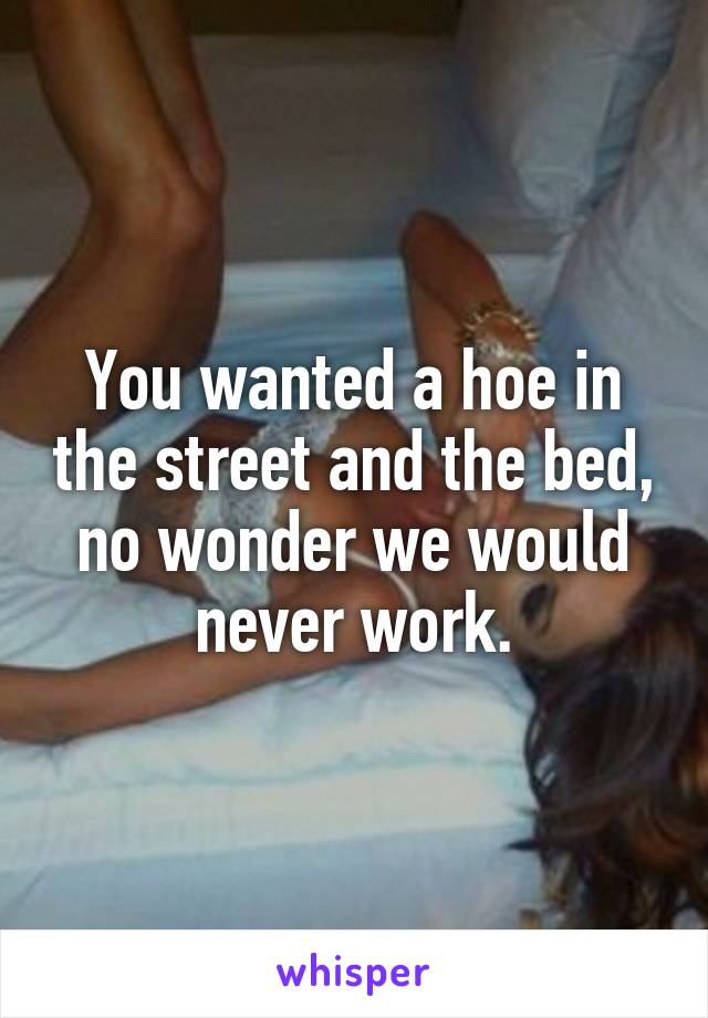 You wanted a hoe in the street and the bed, no wonder we would never work.