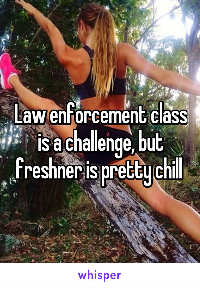 Law enforcement class is a challenge, but freshner is pretty chill 