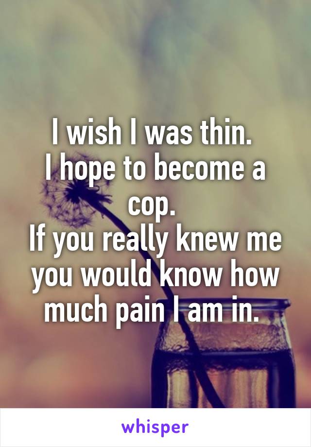I wish I was thin. 
I hope to become a cop. 
If you really knew me you would know how much pain I am in. 
