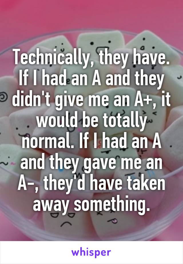 Technically, they have. If I had an A and they didn't give me an A+, it would be totally normal. If I had an A and they gave me an A-, they'd have taken away something.