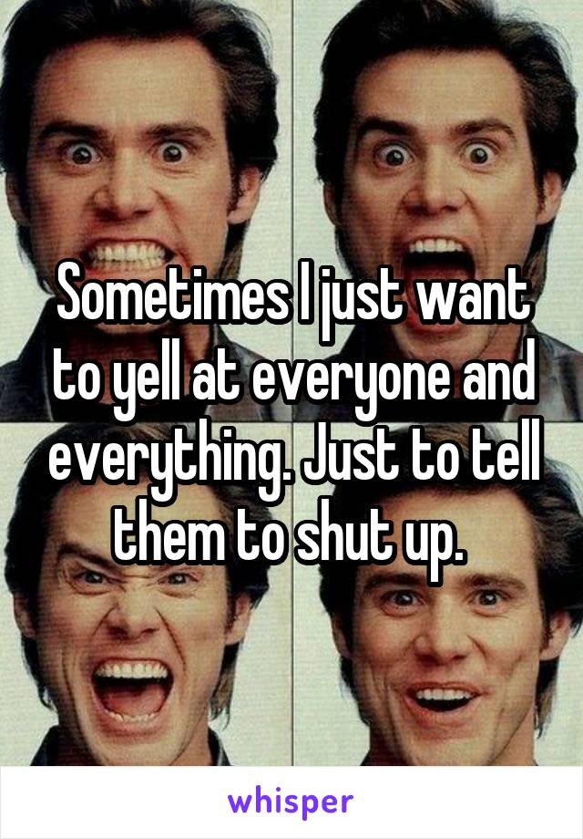 Sometimes I just want to yell at everyone and everything. Just to tell them to shut up. 