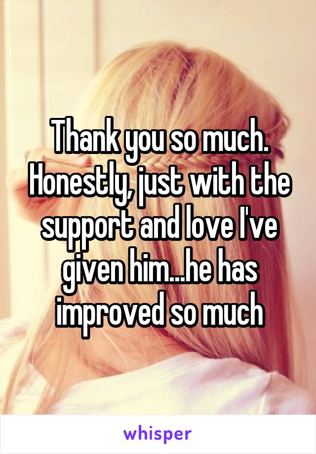 Thank you so much.
Honestly, just with the support and love I've given him...he has improved so much