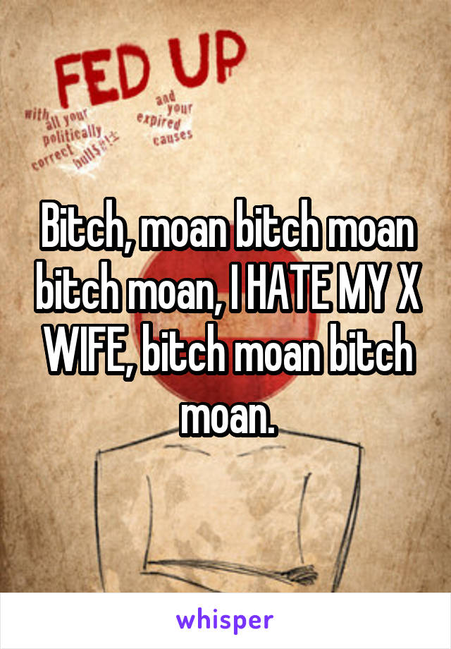 Bitch, moan bitch moan bitch moan, I HATE MY X WIFE, bitch moan bitch moan.