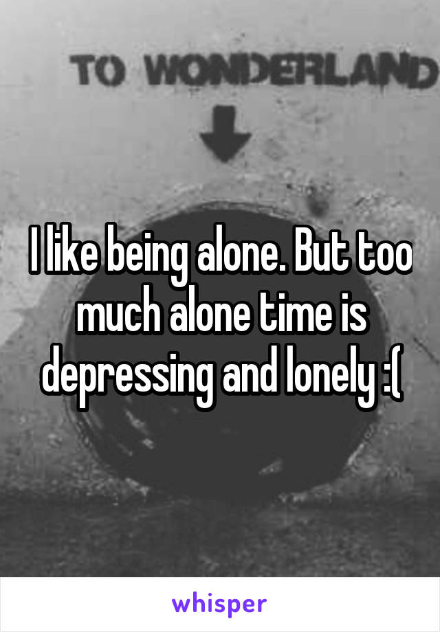 I like being alone. But too much alone time is depressing and lonely :(