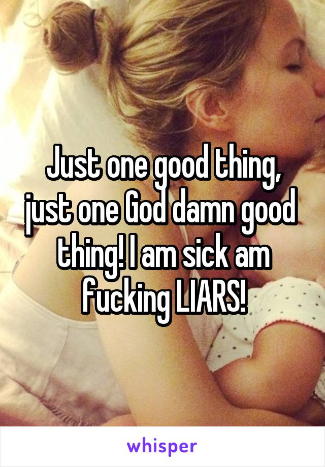 Just one good thing, just one God damn good  thing! I am sick am fucking LIARS!