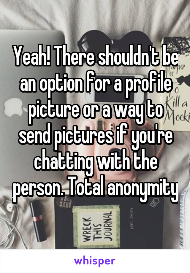 Yeah! There shouldn't be an option for a profile picture or a way to send pictures if you're chatting with the person. Total anonymity 