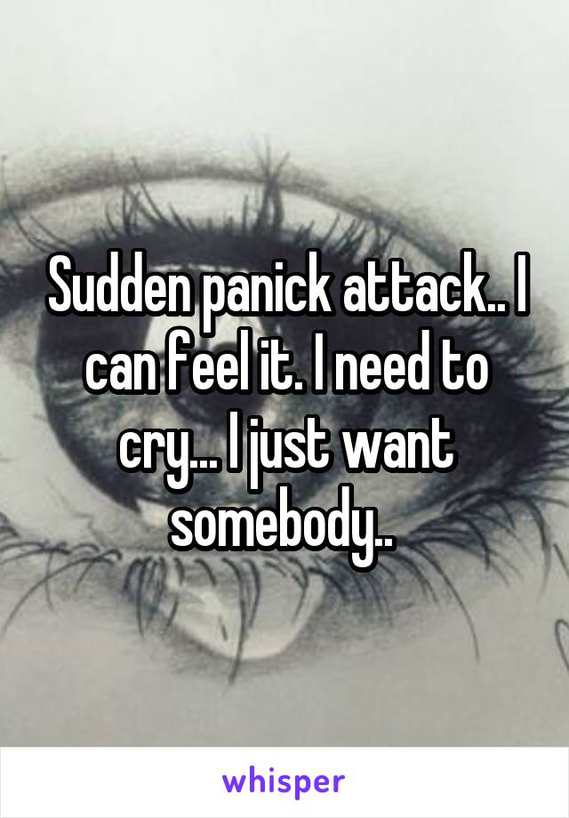 Sudden panick attack.. I can feel it. I need to cry... I just want somebody.. 