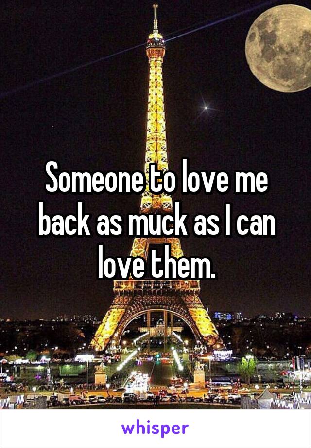 Someone to love me back as muck as I can love them.