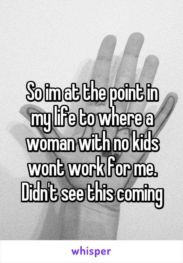
So im at the point in my life to where a woman with no kids wont work for me. Didn't see this coming
