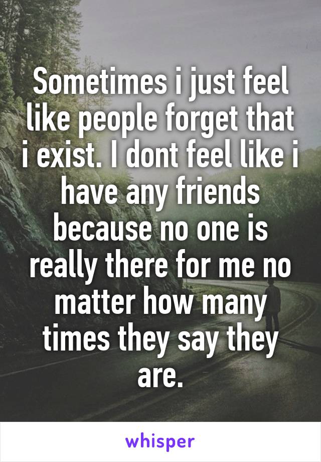 Sometimes i just feel like people forget that i exist. I dont feel like i have any friends because no one is really there for me no matter how many times they say they are.