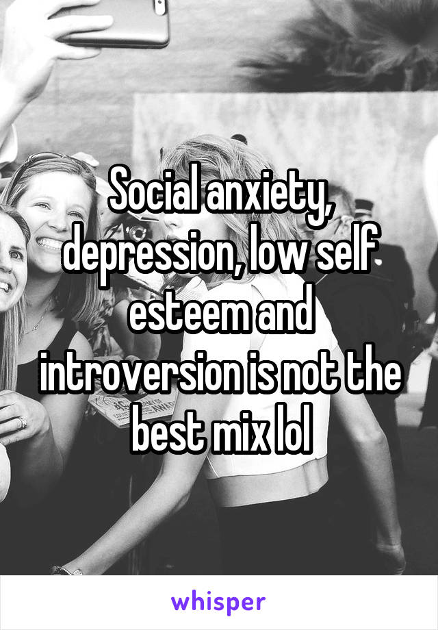Social anxiety, depression, low self esteem and introversion is not the best mix lol