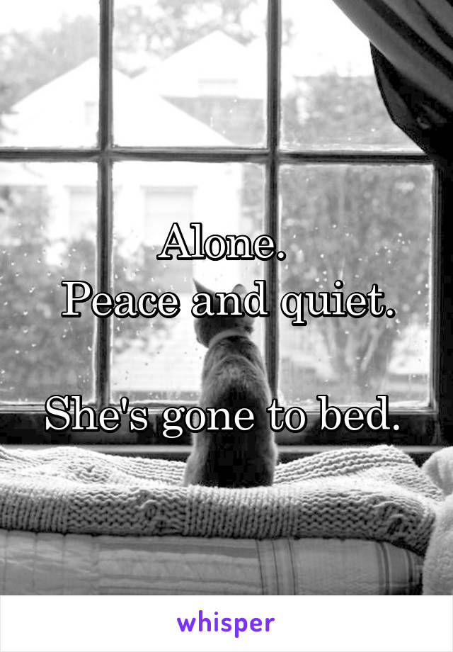 Alone. 
Peace and quiet.

She's gone to bed. 