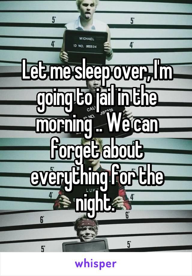Let me sleep over, I'm going to jail in the morning .. We can forget about everything for the night. 