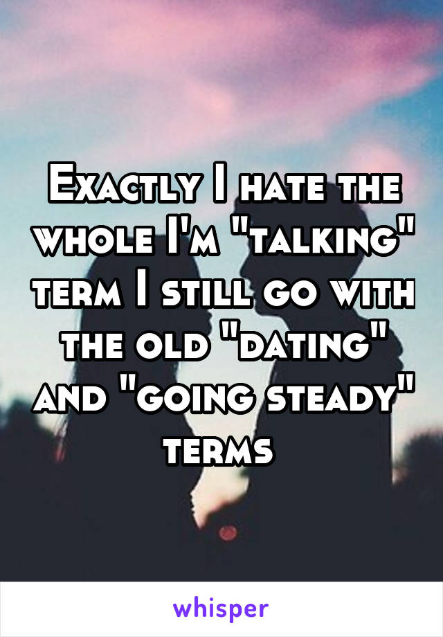 Exactly I hate the whole I'm "talking" term I still go with the old "dating" and "going steady" terms 