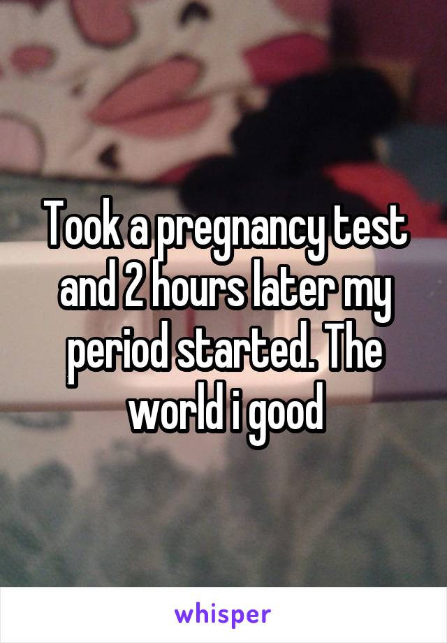 Took a pregnancy test and 2 hours later my period started. The world i good