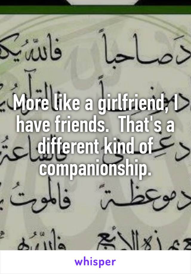 More like a girlfriend, I have friends.  That's a different kind of companionship.