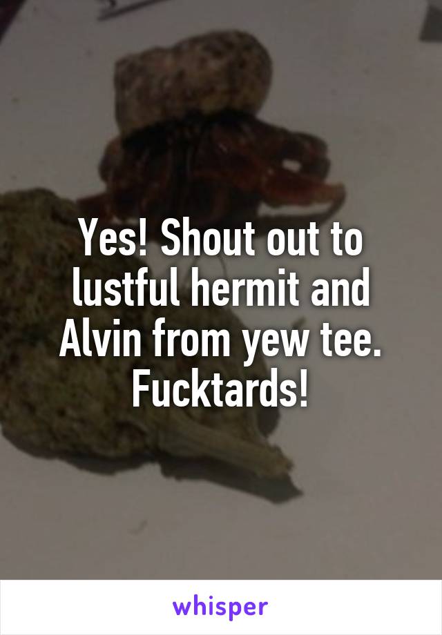 Yes! Shout out to lustful hermit and Alvin from yew tee. Fucktards!
