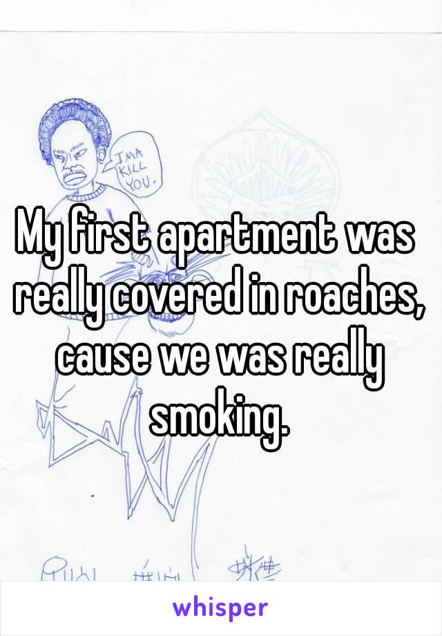 My first apartment was really covered in roaches, cause we was really smoking.