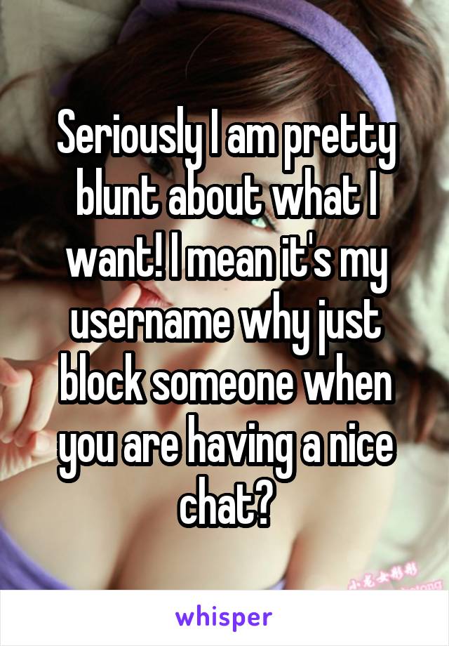 Seriously I am pretty blunt about what I want! I mean it's my username why just block someone when you are having a nice chat?