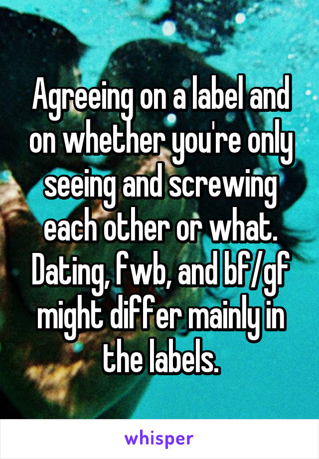 Agreeing on a label and on whether you're only seeing and screwing each other or what. Dating, fwb, and bf/gf might differ mainly in the labels.