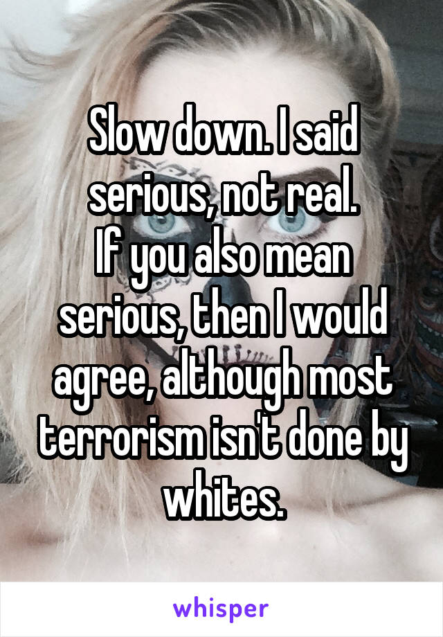 Slow down. I said serious, not real.
If you also mean serious, then I would agree, although most terrorism isn't done by whites.