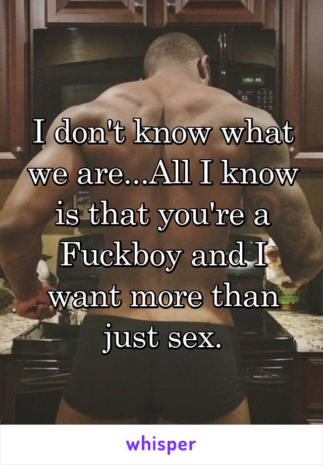 I don't know what we are...All I know is that you're a Fuckboy and I want more than just sex.