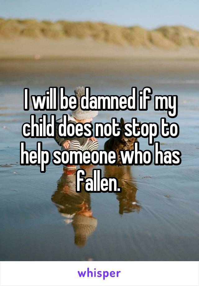 I will be damned if my child does not stop to help someone who has fallen. 