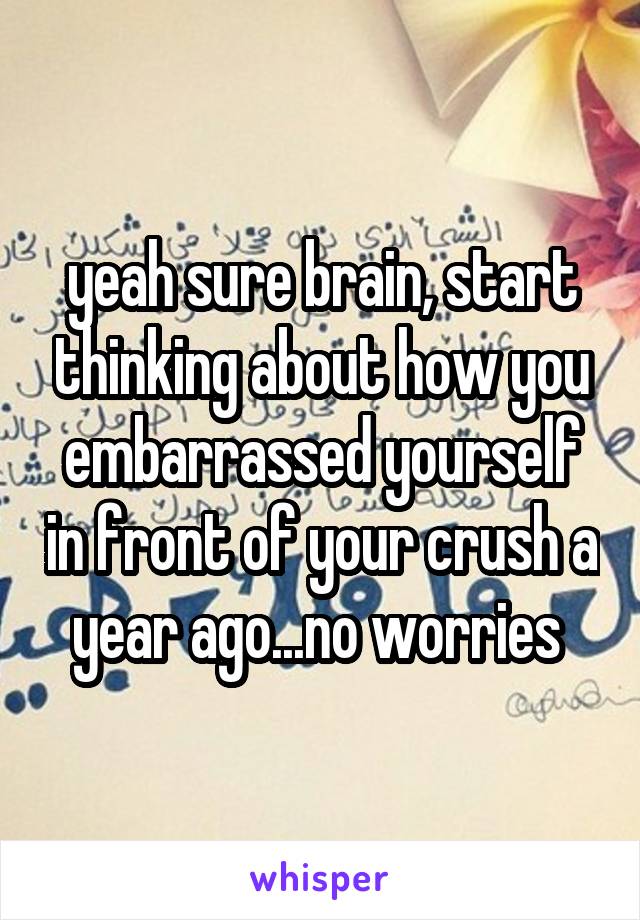 yeah sure brain, start thinking about how you embarrassed yourself in front of your crush a year ago...no worries 