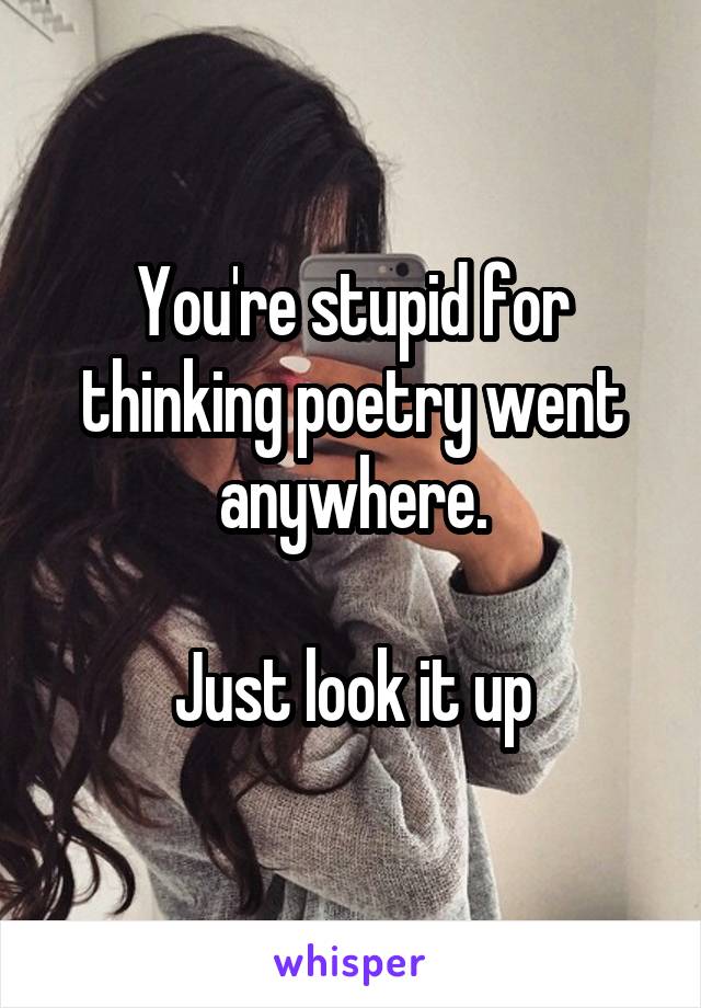 You're stupid for thinking poetry went anywhere.

Just look it up